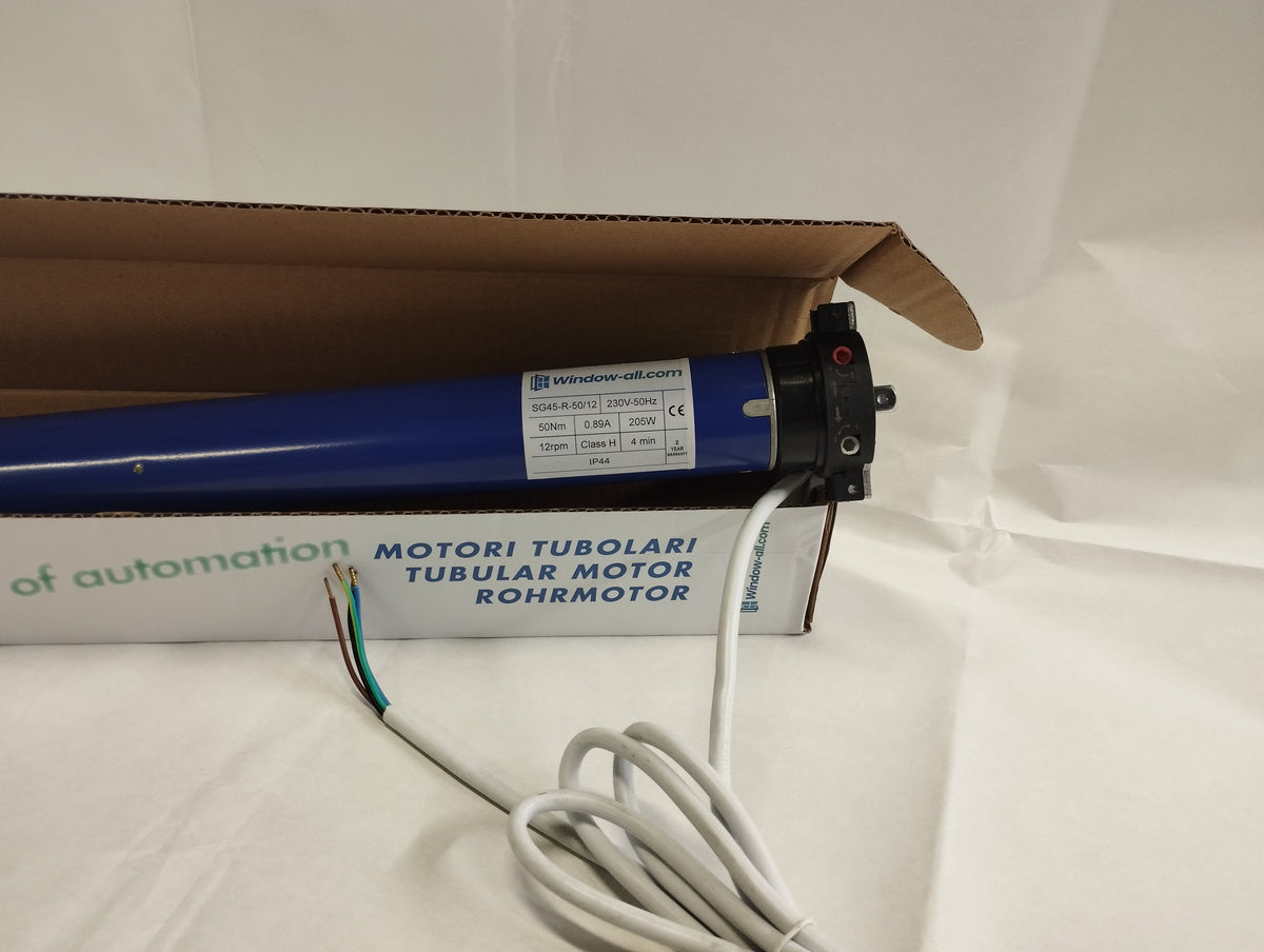 Window-All standard tubular motor 50 Nm, rating label with technical specifications